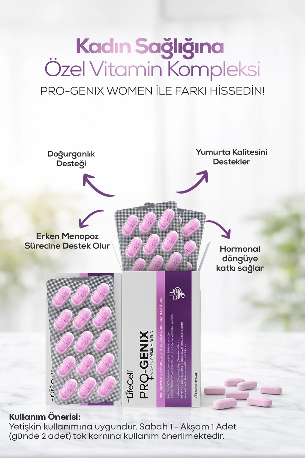Pro-Genix Women | Multivitamin, Multimineral ve Bitki Ekstreleri İçeren Takviye Edici Gıda