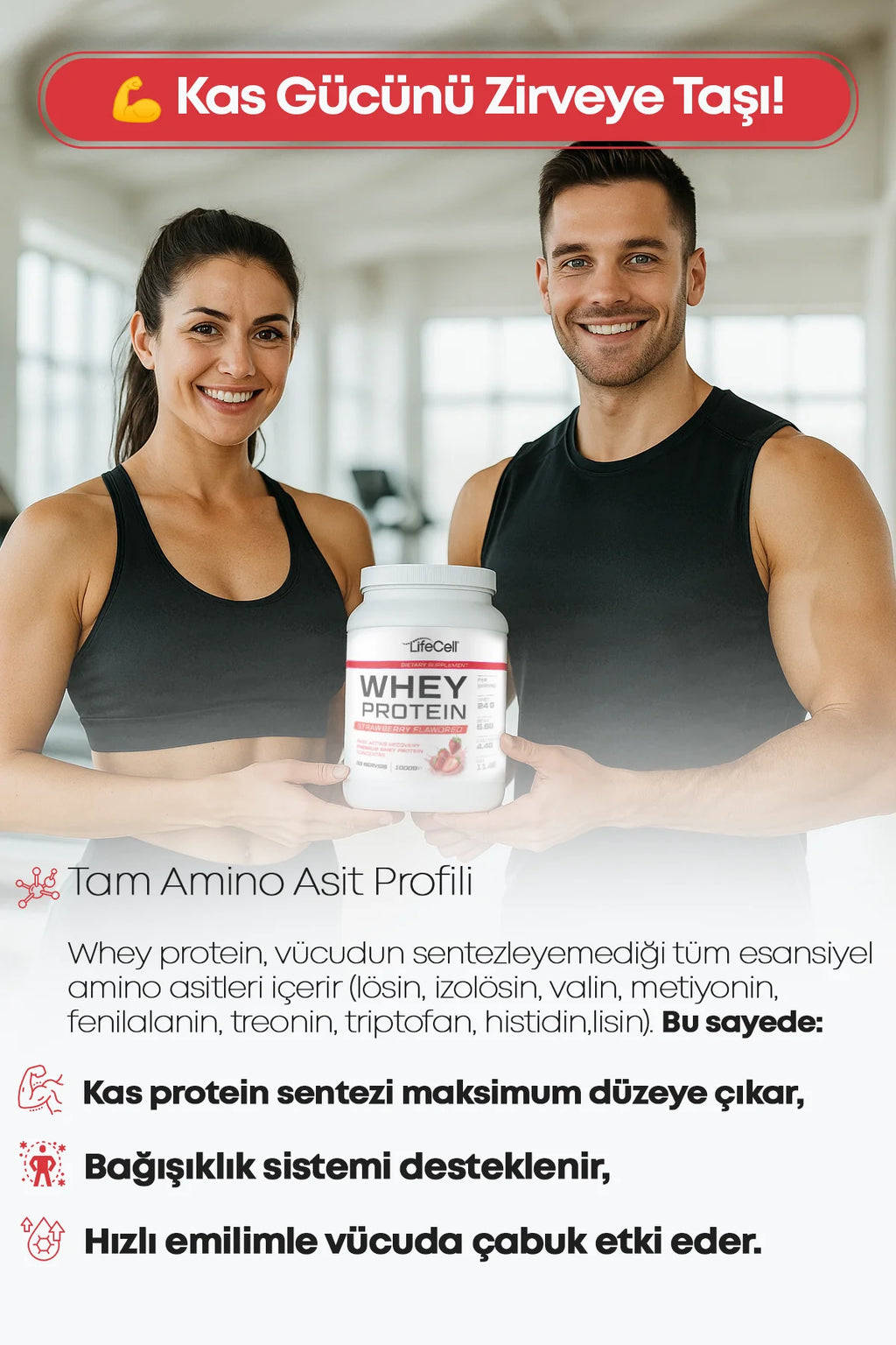 WHEY PROTEİN TOZU | ÇİLEK AROMALI | 33 SERVİS - 1000g