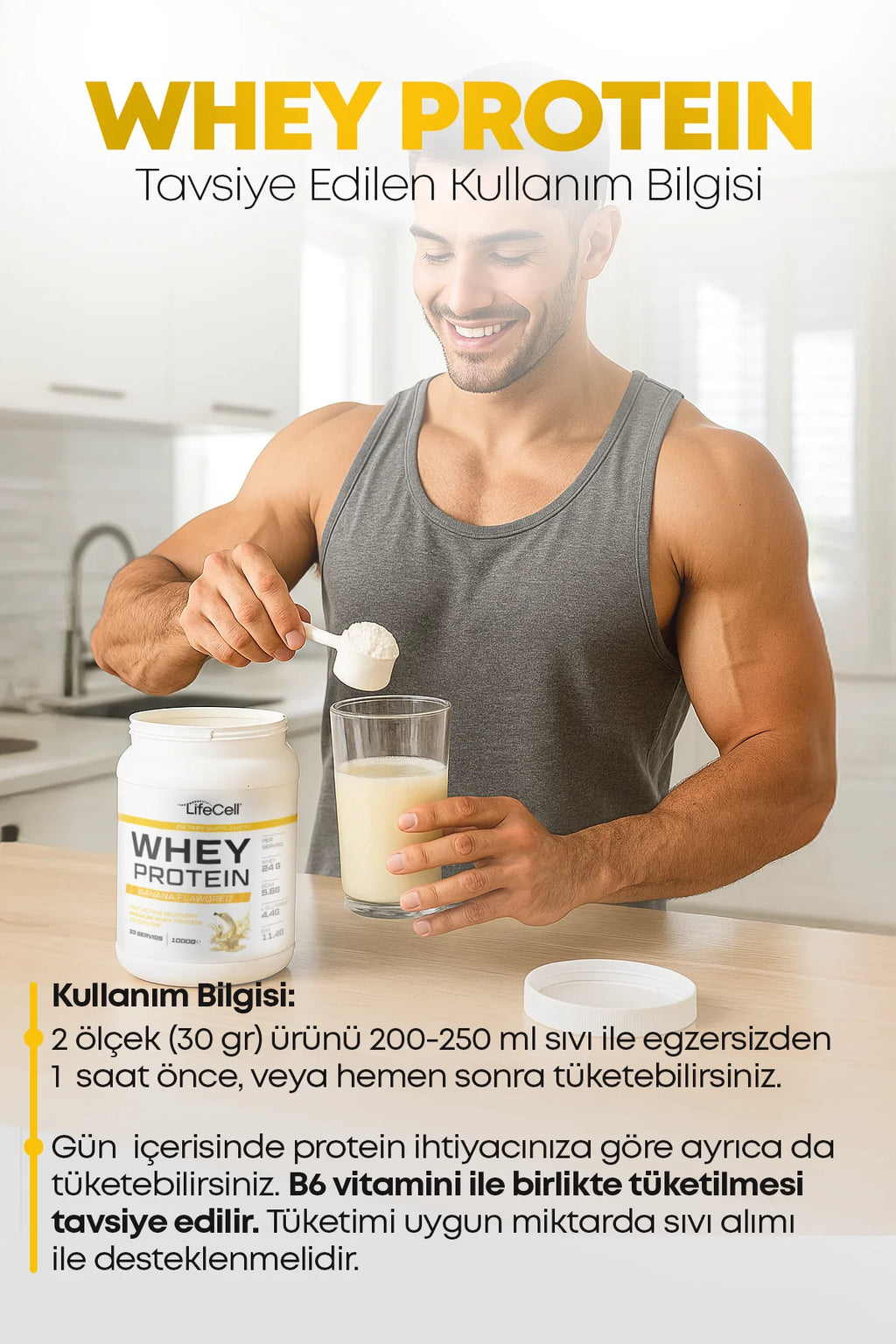 WHEY PROTEİN TOZU | MUZ AROMALI | 33 SERVİS - 1000g