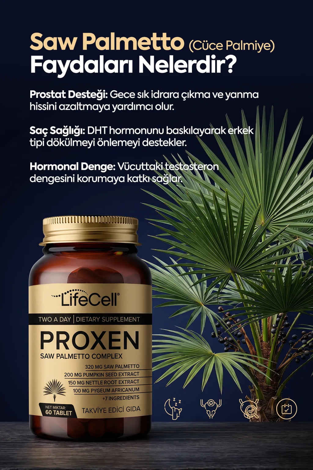 PROXEN | Saw Palmetto Complex | Cüce Palmiye, Bal Kabağı ve Beta Glukan İçeren Takviye Edici Gıda