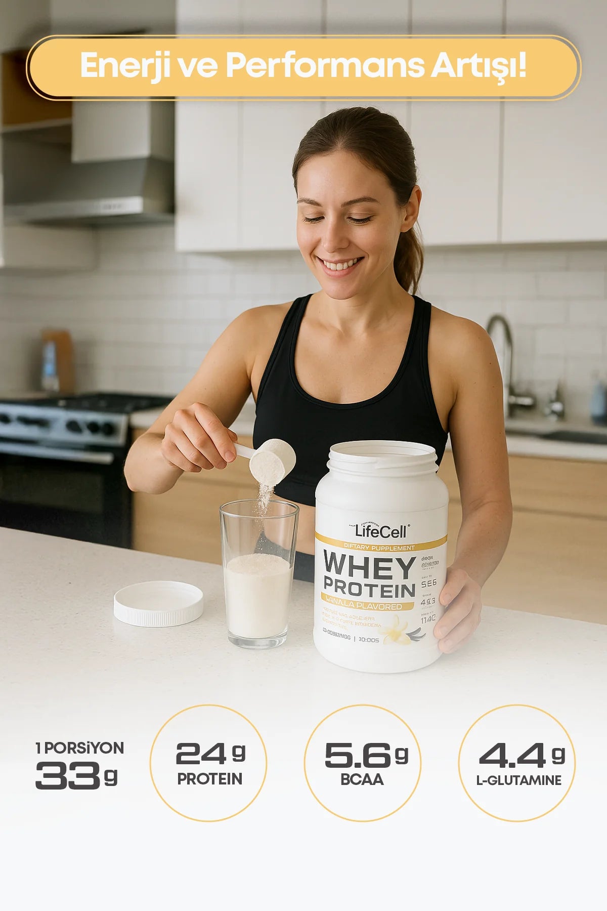 WHEY PROTEİN TOZU | VANİLYA AROMALI | 33 SERVİS - 1000g