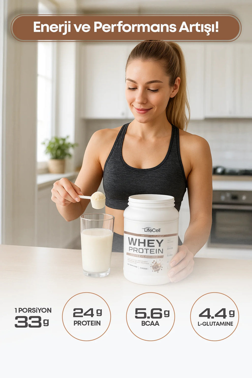 WHEY PROTEİN TOZU | KAHVE AROMALI | 33 SERVİS - 1000g