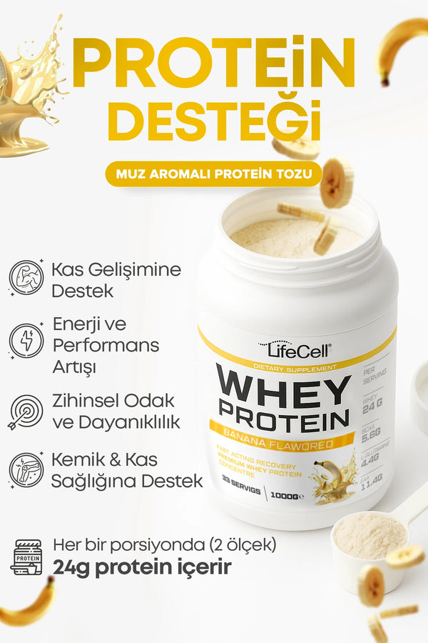 WHEY PROTEİN TOZU | MUZ AROMALI | 33 SERVİS - 1000g