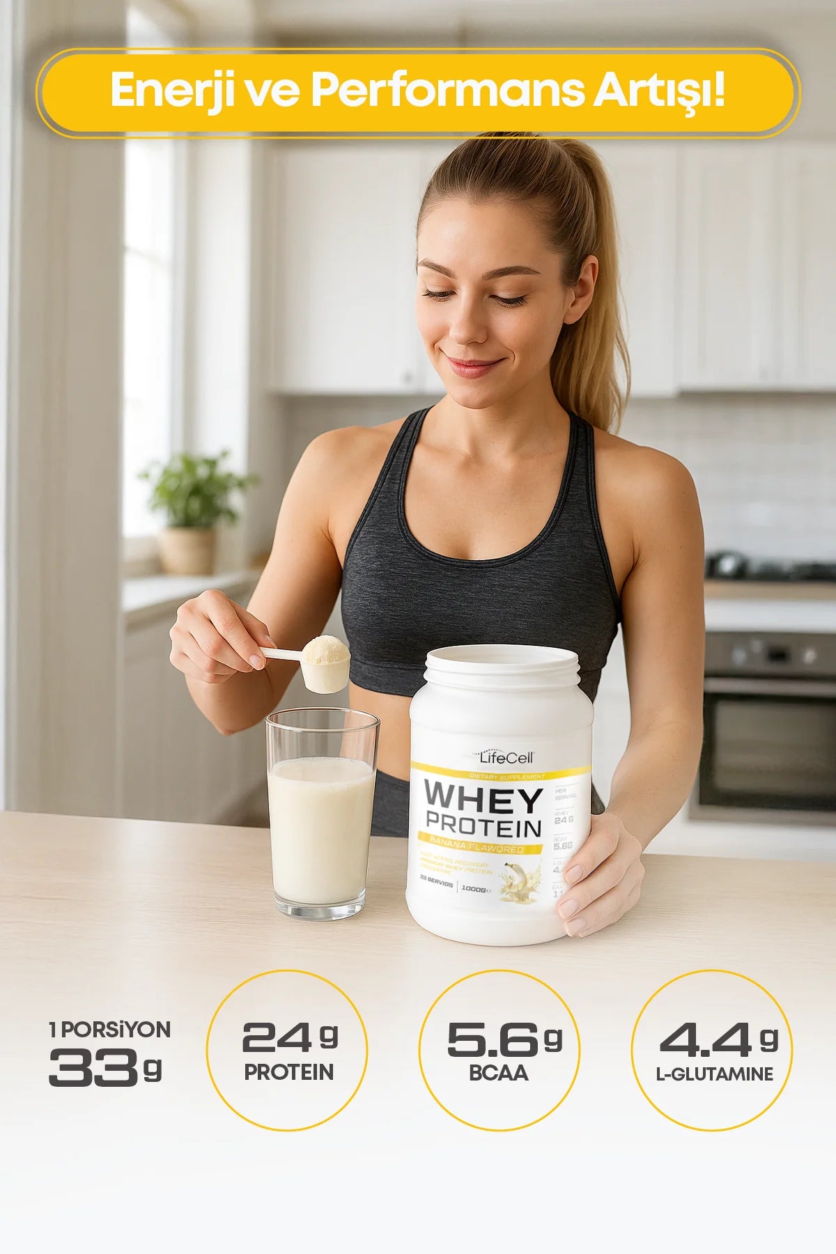 WHEY PROTEİN TOZU | MUZ AROMALI | 33 SERVİS - 1000g