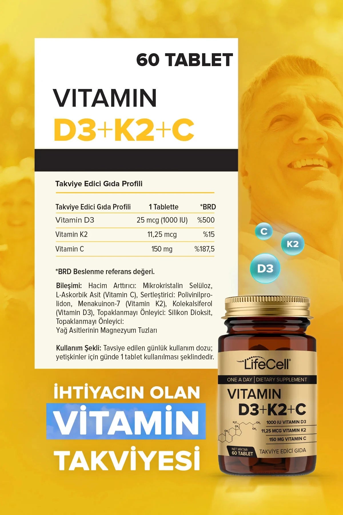Vitamin D3 + K2 + C