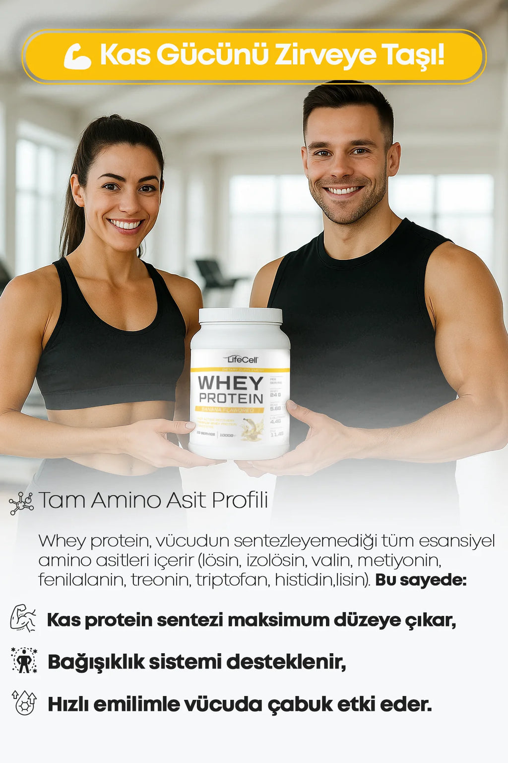 WHEY PROTEİN TOZU | MUZ AROMALI | 33 SERVİS - 1000g