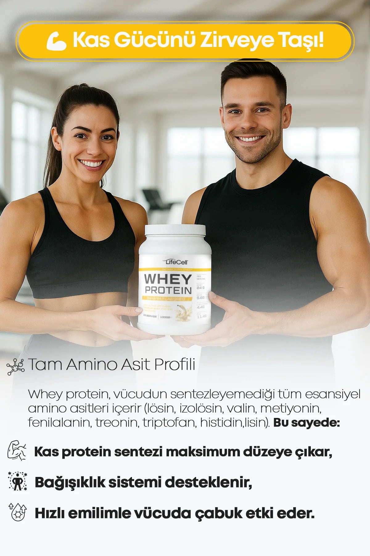 WHEY PROTEİN TOZU | MUZ AROMALI | 33 SERVİS - 1000g