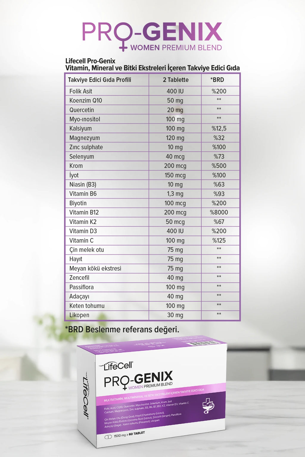Pro-Genix Women | Multivitamin, Multimineral ve Bitki Ekstreleri İçeren Takviye Edici Gıda
