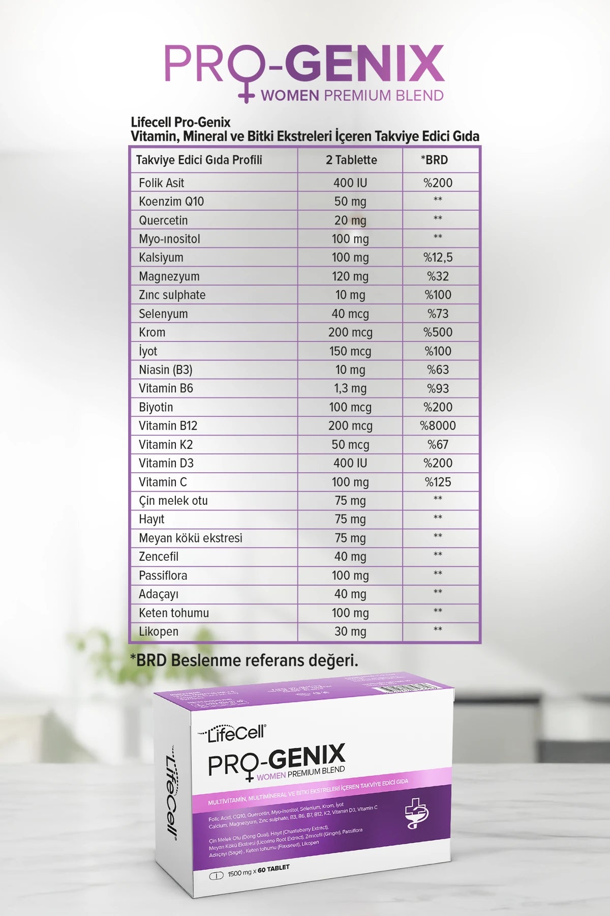 Pro-Genix Women | Multivitamin, Multimineral ve Bitki Ekstreleri İçeren Takviye Edici Gıda