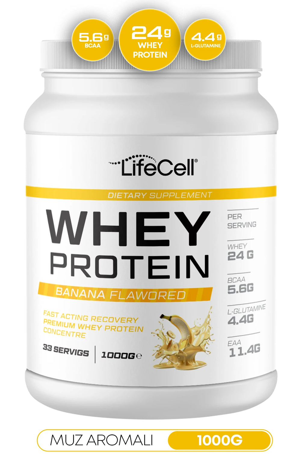 WHEY PROTEİN TOZU | MUZ AROMALI | 33 SERVİS - 1000g