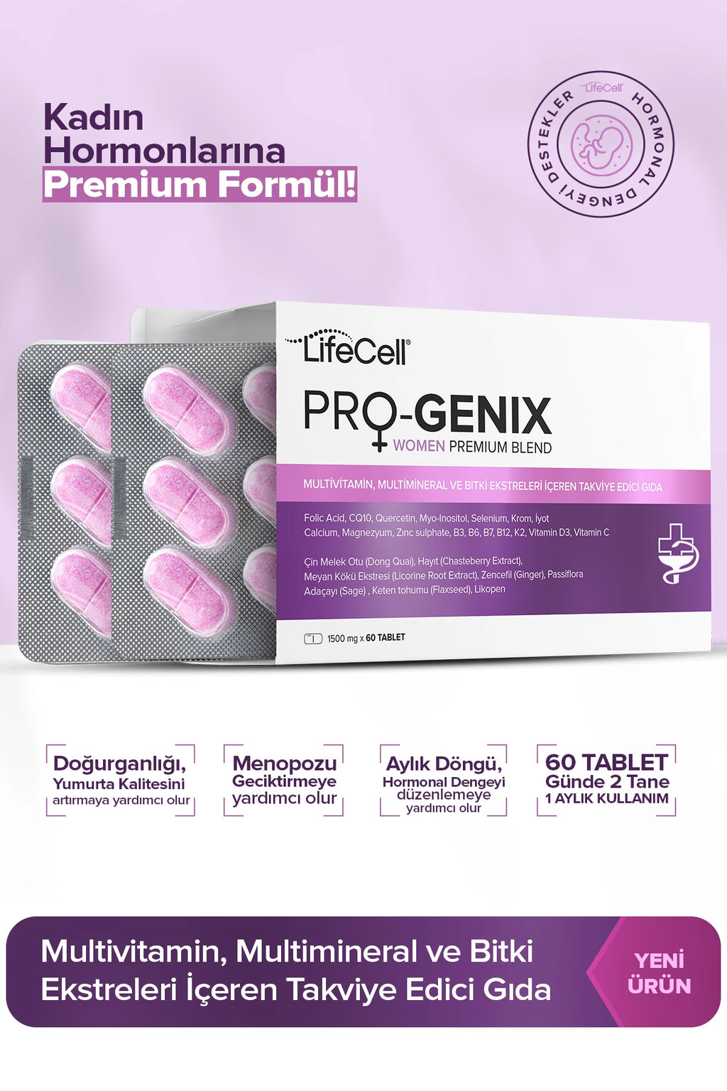 Pro-Genix Women | Multivitamin, Multimineral ve Bitki Ekstreleri İçeren Takviye Edici Gıda