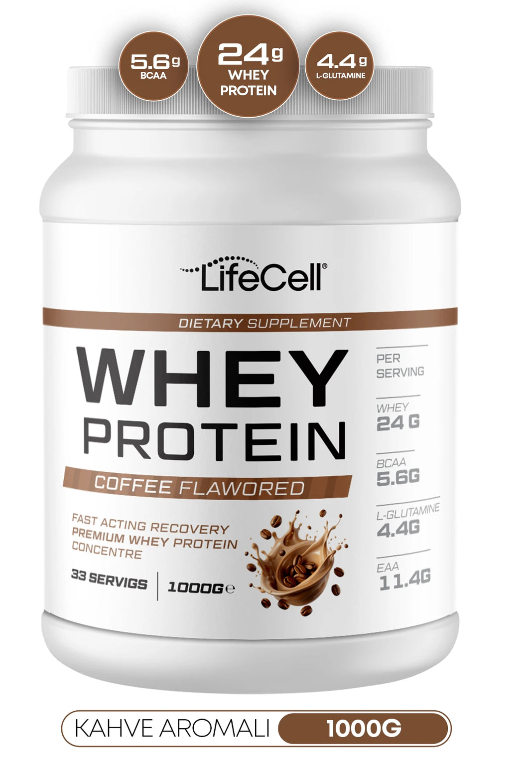 WHEY PROTEİN TOZU | KAHVE AROMALI | 33 SERVİS - 1000g