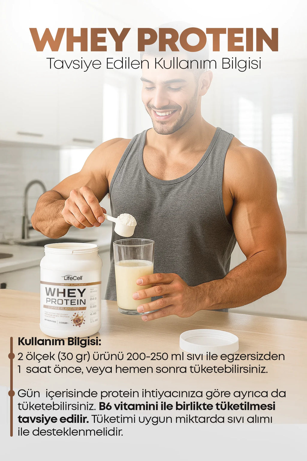 WHEY PROTEİN TOZU | KAHVE AROMALI | 33 SERVİS - 1000g